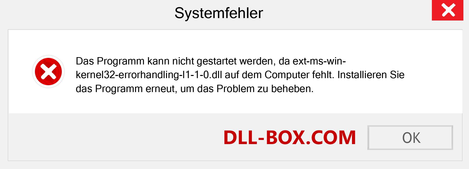 ext-ms-win-kernel32-errorhandling-l1-1-0.dll-Datei fehlt?. Download für Windows 7, 8, 10 - Fix ext-ms-win-kernel32-errorhandling-l1-1-0 dll Missing Error unter Windows, Fotos, Bildern